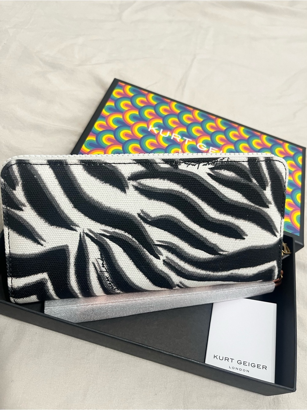 Kurt Geiger Black & White Zebra Wallet with Rose Gold Patch - Picture 5 of 8